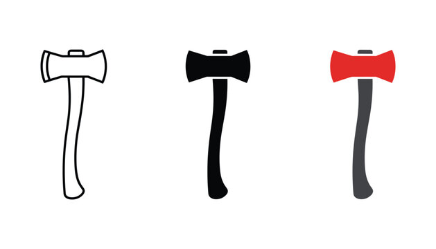 Professional double headed axe icon set in line and flat design for logging and firefighting tool themes
