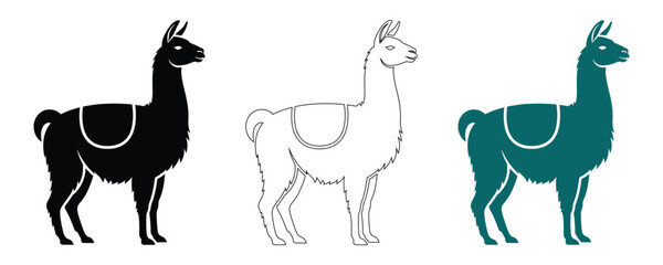 Fototapeta premium Llama silhouettes black white teal variations ideal for branding and design projects