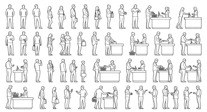 Shopper Checkout Outline Entourage Collection for Retail Interior Elevation Scenes

