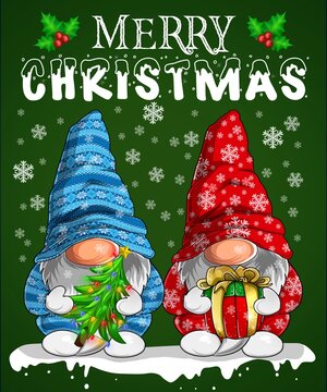 Merry Christmas Gnomes Xmas Design.