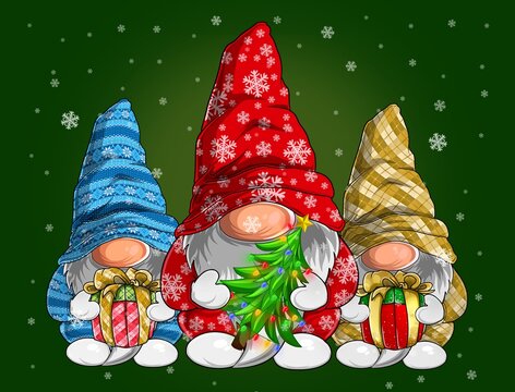 Merry Christmas Gnomes Xmas Design.