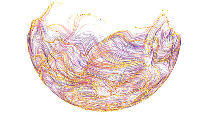 Visually striking abstract design with flowing purple and gold particle trails © vegefox.com