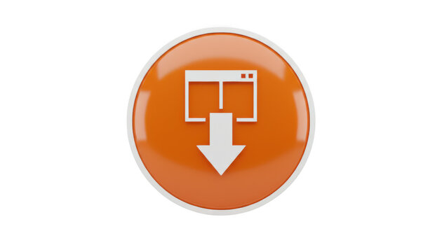 Orange round button icon with a web browser window and download arrow symbol