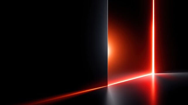 Minimalist red laser lines in dark abstract space.