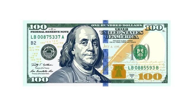 Benjamin franklin portrait on us 100 bill currency, suitable for financial concepts, history lessons, moneyrelated designs, educational materials.