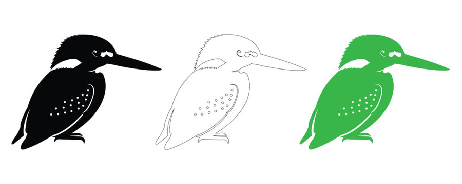 Three woodpecker silhouettes black outline and lime green variations for design projects