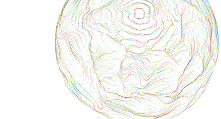 Obraz premium Colorful swirling abstract topographic lines form an orb shape on a white background.