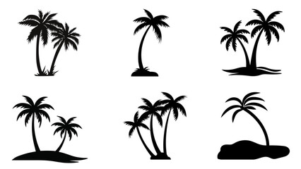 Fototapeta premium Palm trees arranged in diverse cluster formations create a clean collection of tropical botanical design silhouettes.