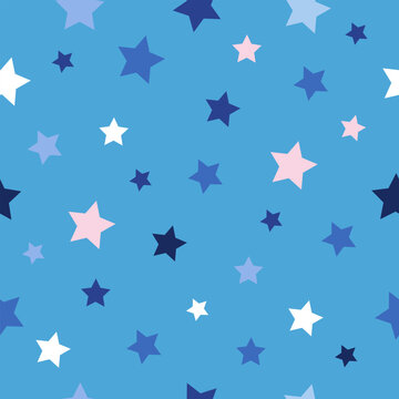 Cute Pastel Star Seamless Pattern on Soft Blue Background