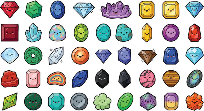 Colorful Gemstones and Jewels Collection.