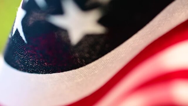 Artistic abstract American Flag Usa patriotic macro close up authentic light bokeh video, movement pattern textured backgrounds