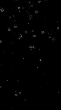 Snowflakes falling on black background. Vertical Digital Animation