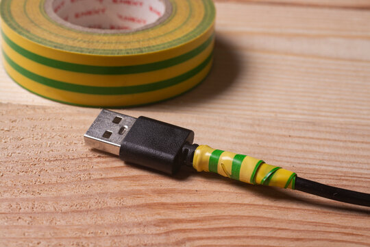 Broken USB Cable Repaired with Electrical Tape