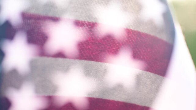 Artistic abstract American Flag Usa patriotic macro close up authentic light bokeh video, movement pattern textured backgrounds