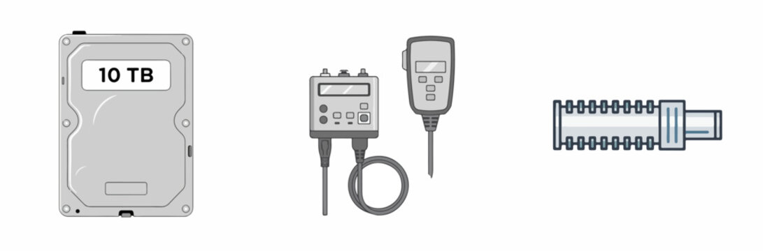 10TB Hard Drive, USB Flash Drive, and External Storage Devices Illustration