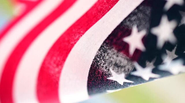 Artistic abstract American Flag Usa patriotic macro close up authentic light bokeh video, movement pattern textured backgrounds