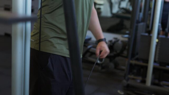 Person doing triceps pushdown exercise in gym
