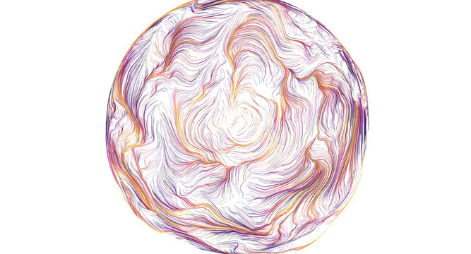 Dynamic abstract sphere composed of flowing, interwoven lines and dots in vibrant colors