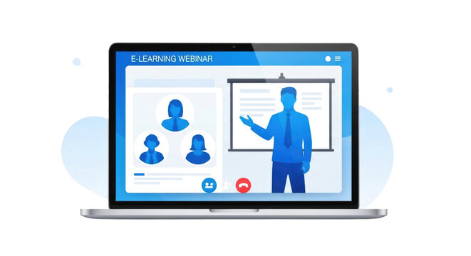 Laptop showing online business presentation. Virtual meeting with professional team Cutout PNG