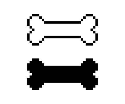 Dog Bone pixel art icon, Dog Bone silhouette, bone icon set vector