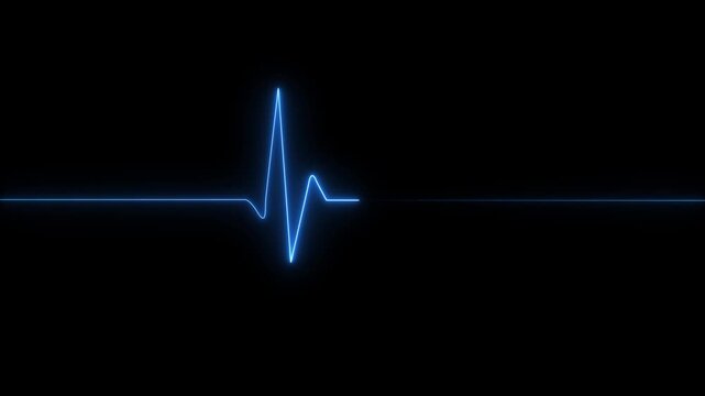 Red glowing neon heartbeat pulse animation on black background. neon ecg heartbeat line on black background. 4K Retro Motion Graphic Loop