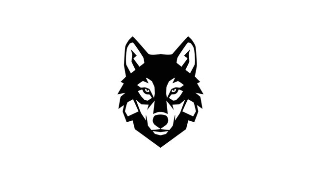 Minimalist black and white wolf head vector logo.