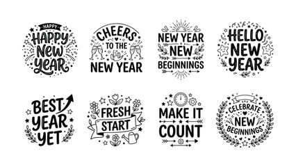 New Year Celebration Vector Designs With Floral Decorations And Wishes © SHOFIQUL