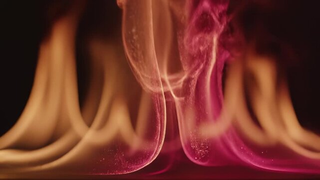 Abstract Colorful Flames Burning in Dark Background, Pink and Orange Fire Swirls, Ethereal Smoke Motion, Cinematic Lighting, Vibrant Energy, Heat Wave, Spirtual Concept, Macro Detail