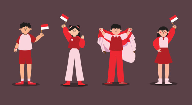 Children Celebrating National Freedom Flat Illustration