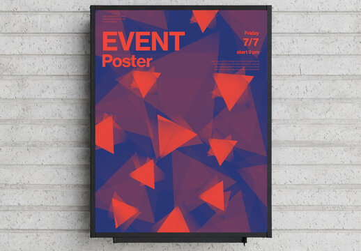 Futuristic Electronic Music Event Party Poster Template with Abstract 3D Triangles