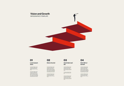 Business Vision and Growth Infographic Template with Woman Leader Minimal Illustration