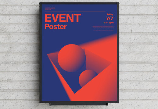 Futuristic Electronic Music Event Party Poster Template with Orange Blue 3D shapes