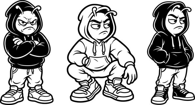 Grumpy Alien Cartoon Character Streetwear Mascot Design Illustration