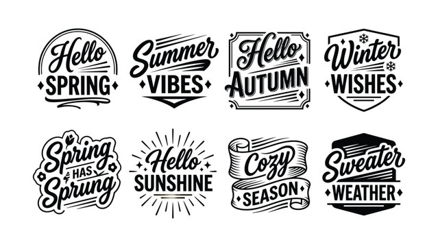 Seasonal Greetings Vintage Style Text Designs With Transparent Background