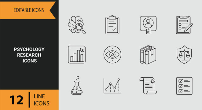 Psychology Research Icons Outline Icon Set For Scientific Lab Data Collection And Academic Case Studies