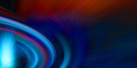 Abstract digital art background with blue light trails and flowing colorful lines. © Md