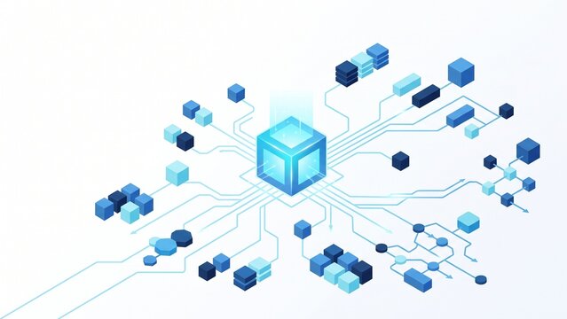 AI agent workflow dashboard isometric vector Type illustration representing automated SaaS data pipeline on clean white background