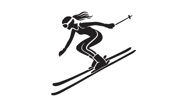 Skiing woman silhouette active winter sports athlete illustration