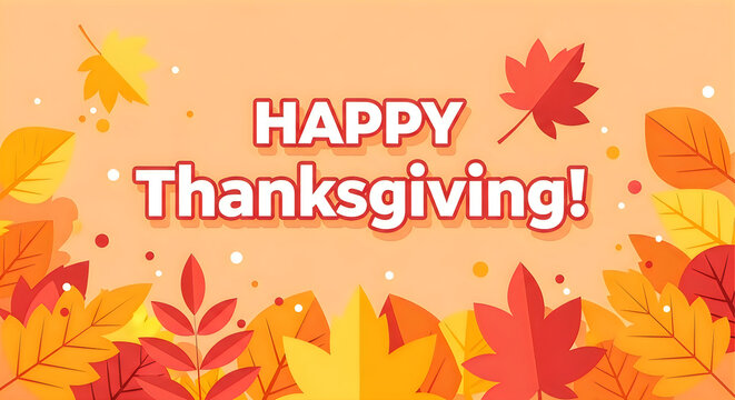 Happy Thanksgiving greeting card. Autumn leaves festive background