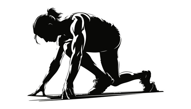Sprinter athlete starting position silhouette vector with sprinter