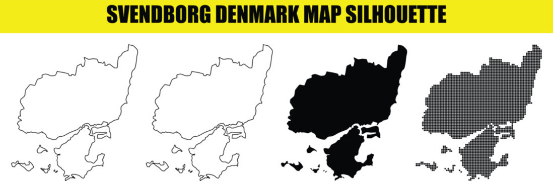 Svendborg municipality of denmark map silhouette featuring detailed solid filled outline and stippled dot pattern variants.