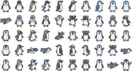 Collection of various penguin cartoon characters. © Wawan