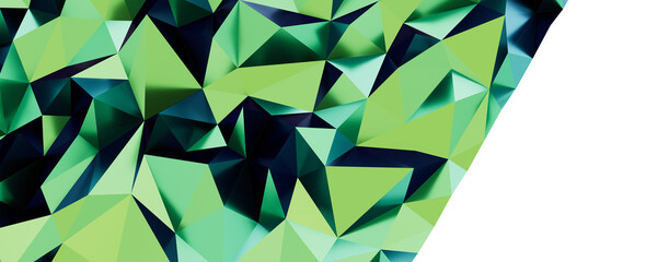 Intricate abstract geometric pattern with faceted surfaces in shades of green and blue. © vegefox.com