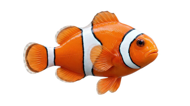 Bright orange and white clownfish with a transparent background isolated transparent background
