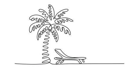 Continuous one line drawing of a palm tree and beach chair © JoyChandra