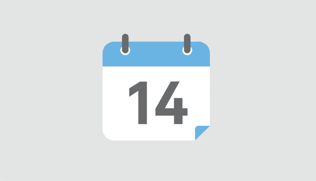 Simple calendar icon showing the fourteenth day with a blue header strip over light grey background.
