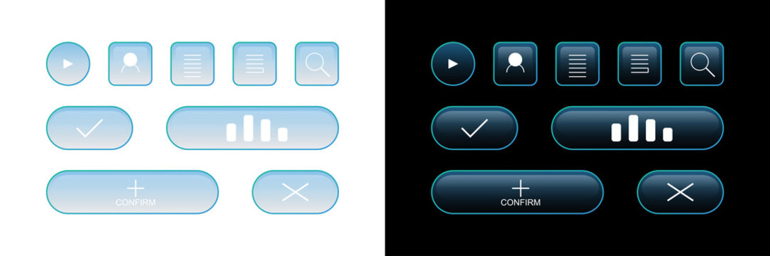 Glossy Blue User Interface Buttons and Media Control Elements for Web and Mobile Apps Isolated Transparent Background