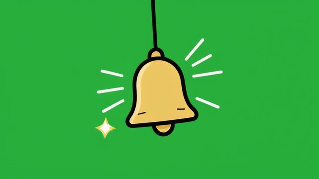 Golden Cartoon Bell Swinging in Center on Green Screen Animation