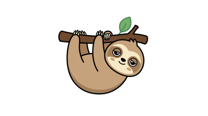 Fototapeta premium Adorable lazy sloth character resting on a wooden branch
