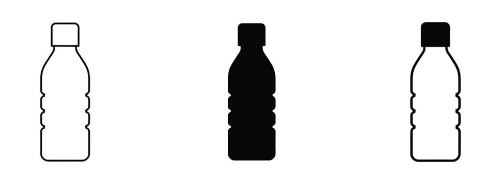 Plastic bottle icon set. PET bottle, water container bottle symbol. Editable stroke. Vector illustration.